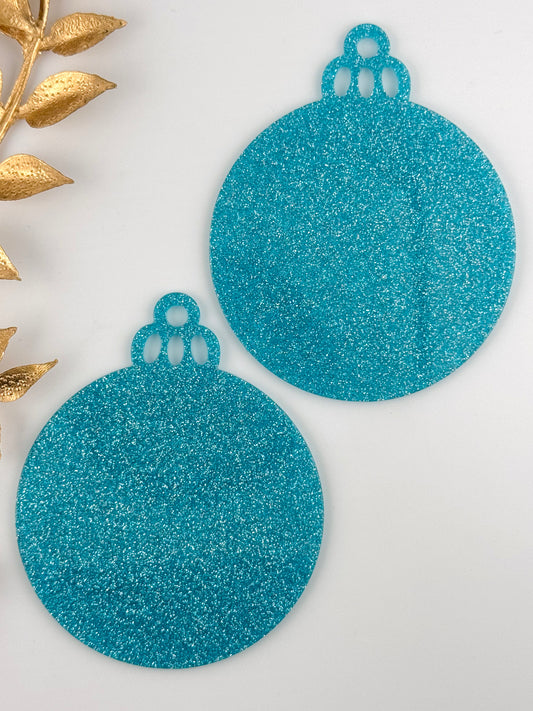 Acrylic Ornament Blank ~ Turquoise Glitter Round