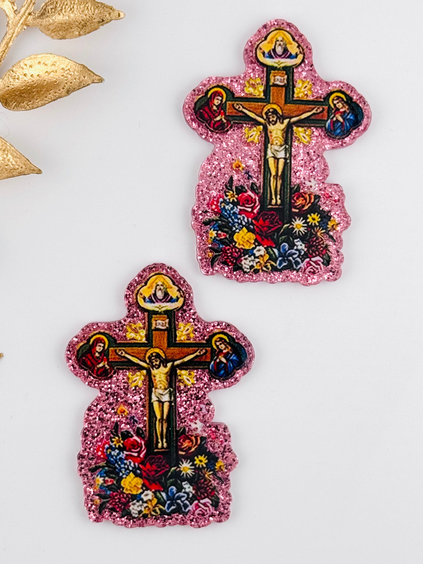 Glitter Acrylic Flatback ~ 142 ~ Jesus Cross