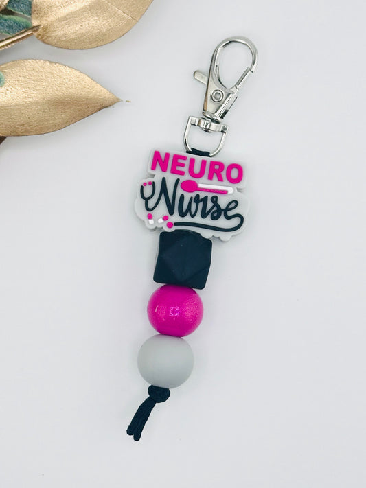 (Pre-Made) Neuro Nurse Fuchsia Mini Keychain