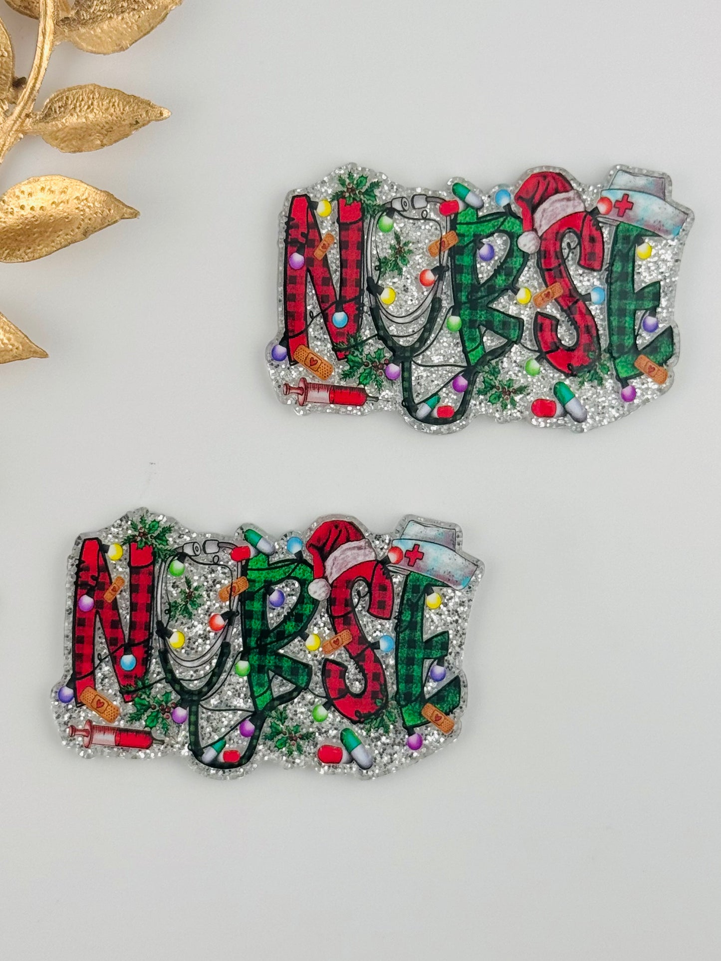 Glitter Acrylic Flatback ~ 1034N ~ Christmas Nurse