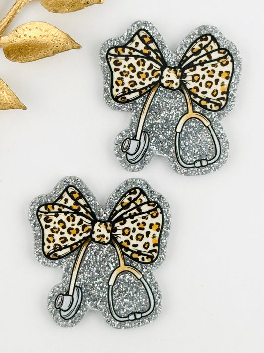 Glitter Acrylic Flatback ~ 1081N ~ Leopard Stethoscope Bow