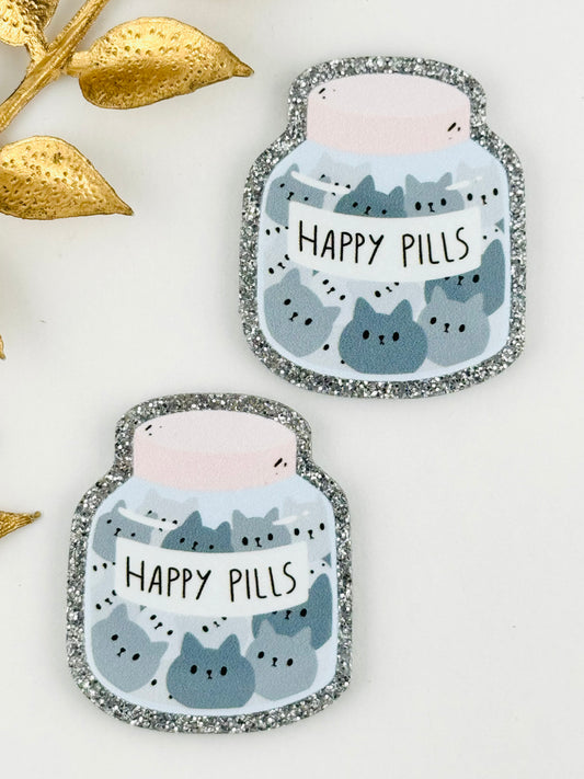 Glitter Acrylic Flatback ~ 290 ~ Happy Kitty Pills