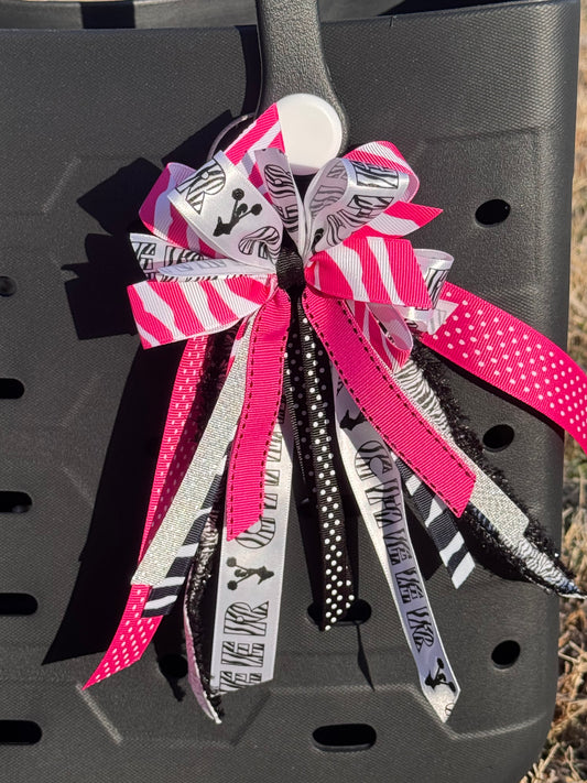 Bag Bow Tassel - Pink Zebra Cheer