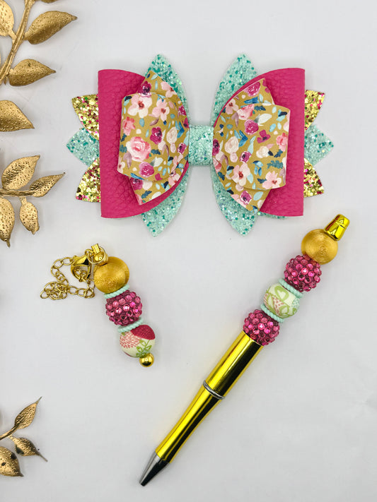 Faux Leather Bow ~ Cheerful Flowers