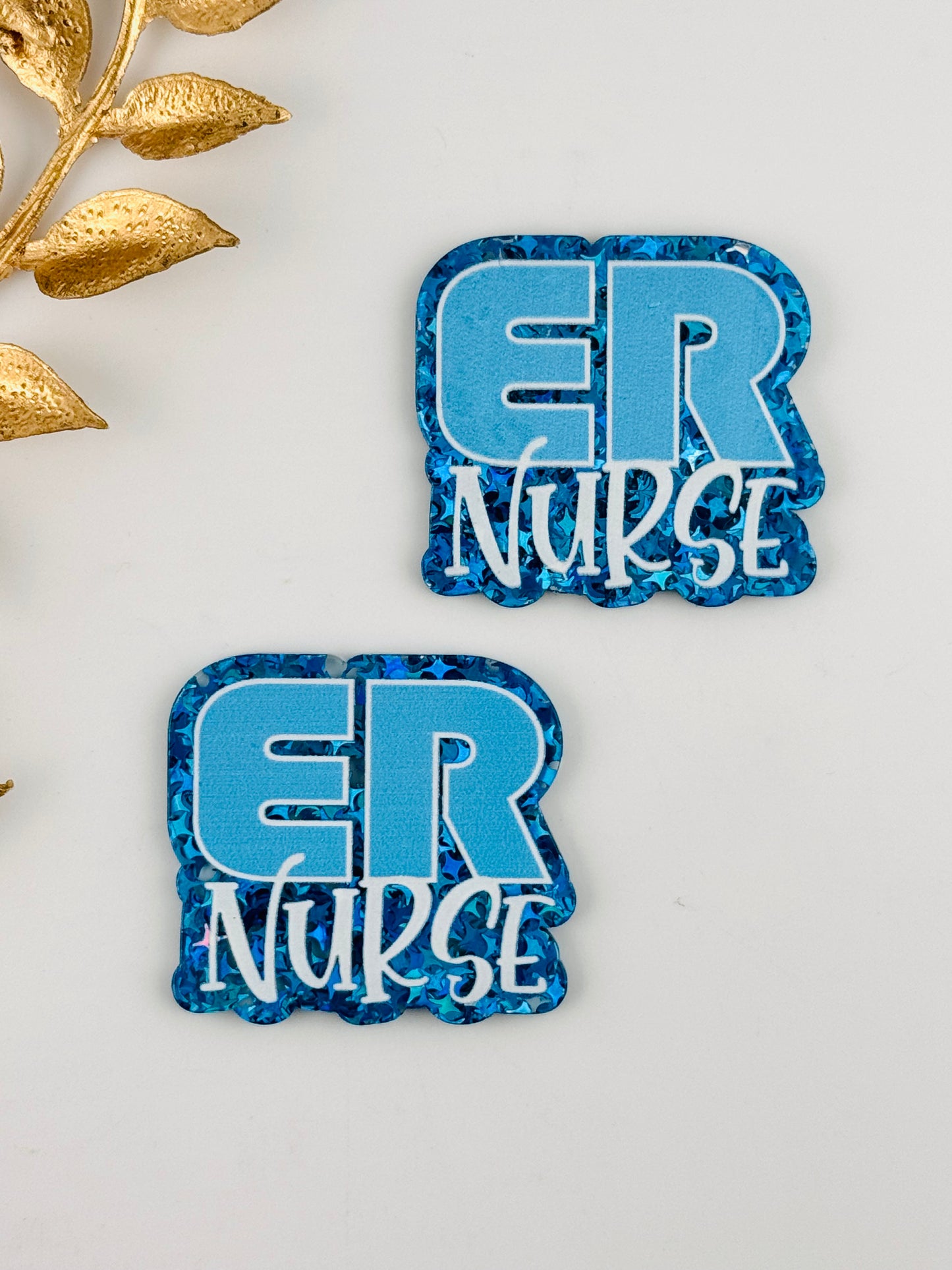 Glitter Acrylic Flatback ~ 1065N ~ Blue ER Nurse