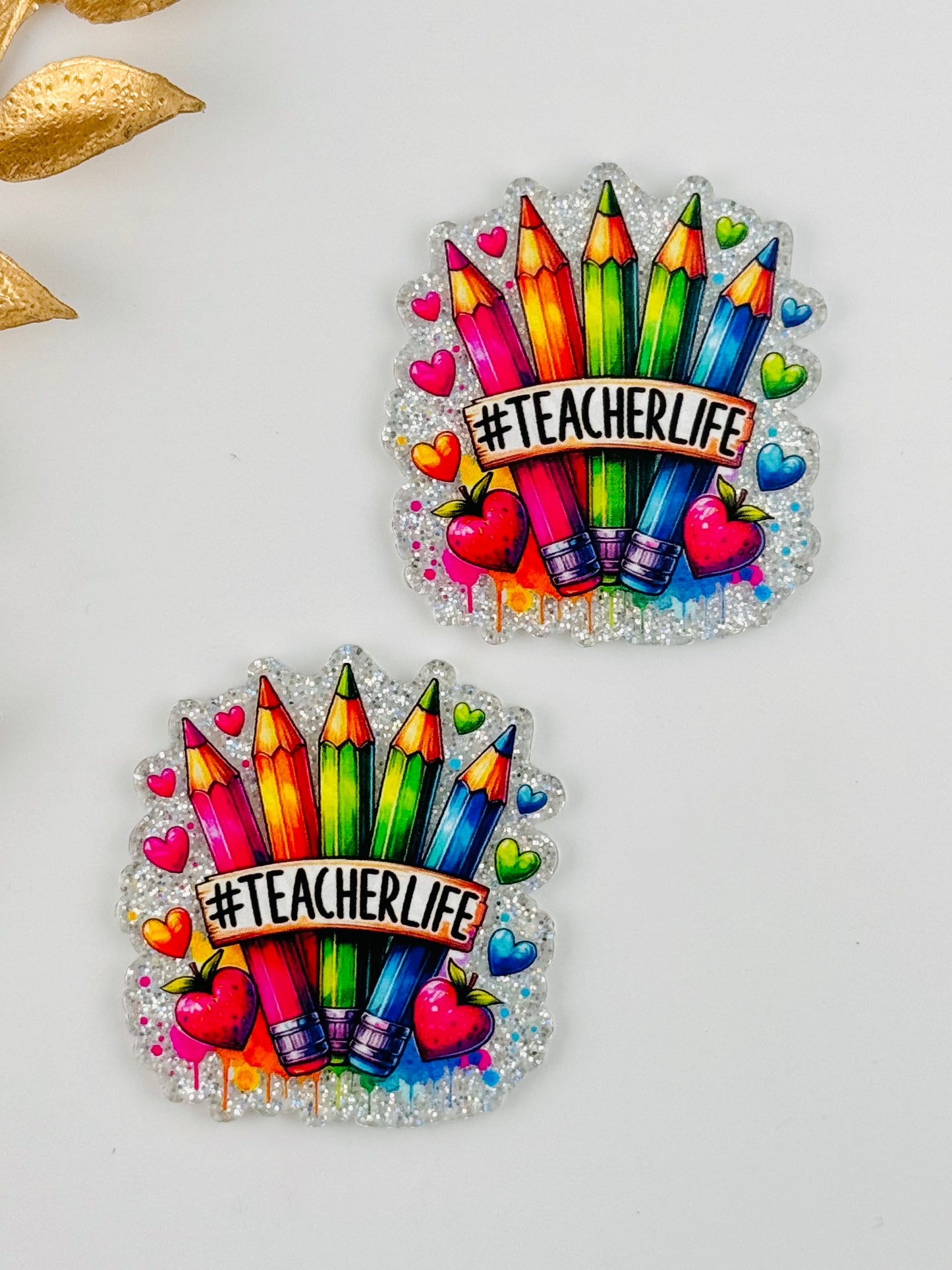 Glitter Acrylic Flatback ~ 1024T ~ #TeacherLife Pencil