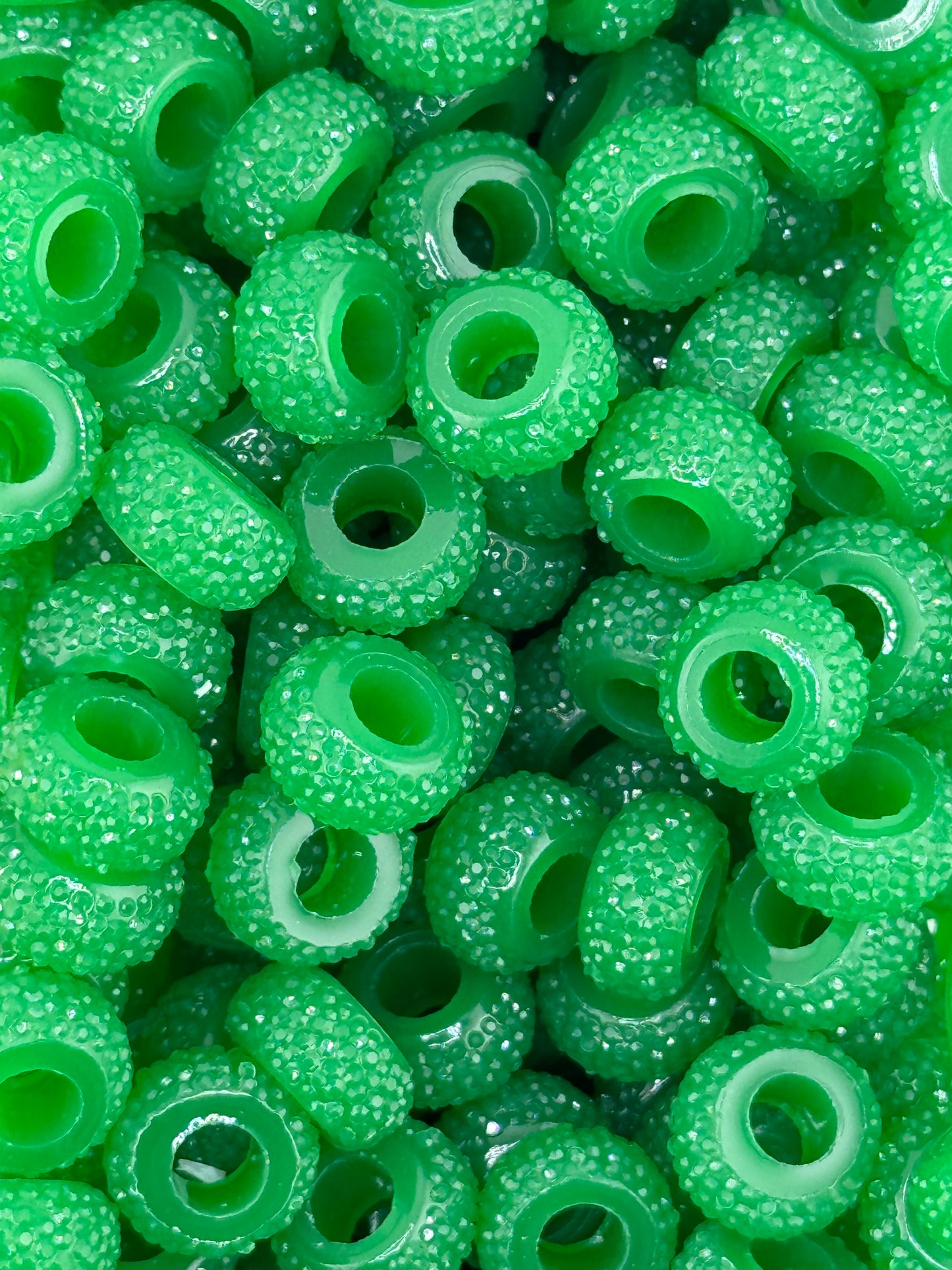 Resin Rhinestone Spacer 12mm ~ Narrow Large Hole ~ Christmas Green