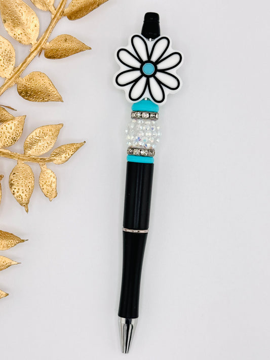 (Pre-Made) White Retro Daisy Pen