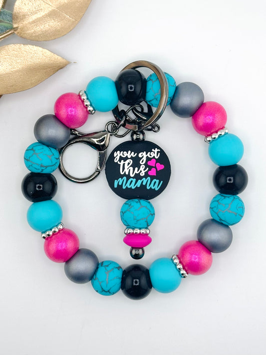 (Pre-Made) You Got This Mama Turquoise Cup Charm and Matching Wristlet