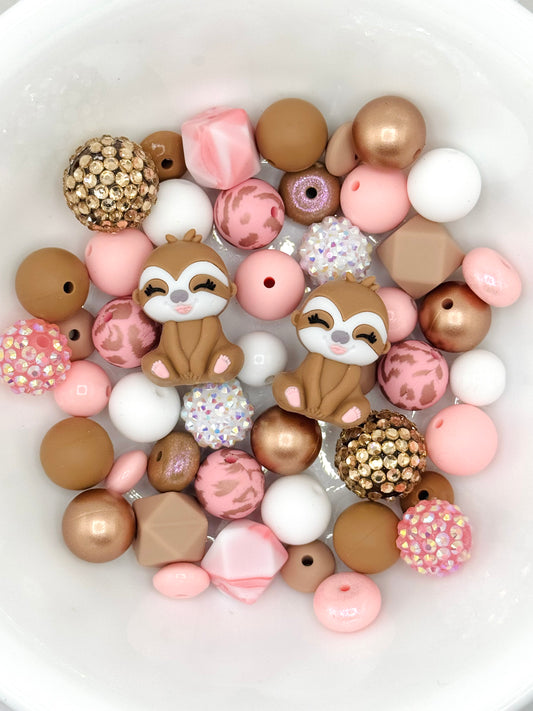 Silicone & Acrylic Bead Mix (48pc) ~ Cheddar Sloth