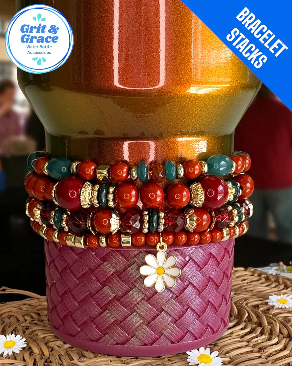 Emerald Boho Stretchy Cup Bracelets (Set of 4)