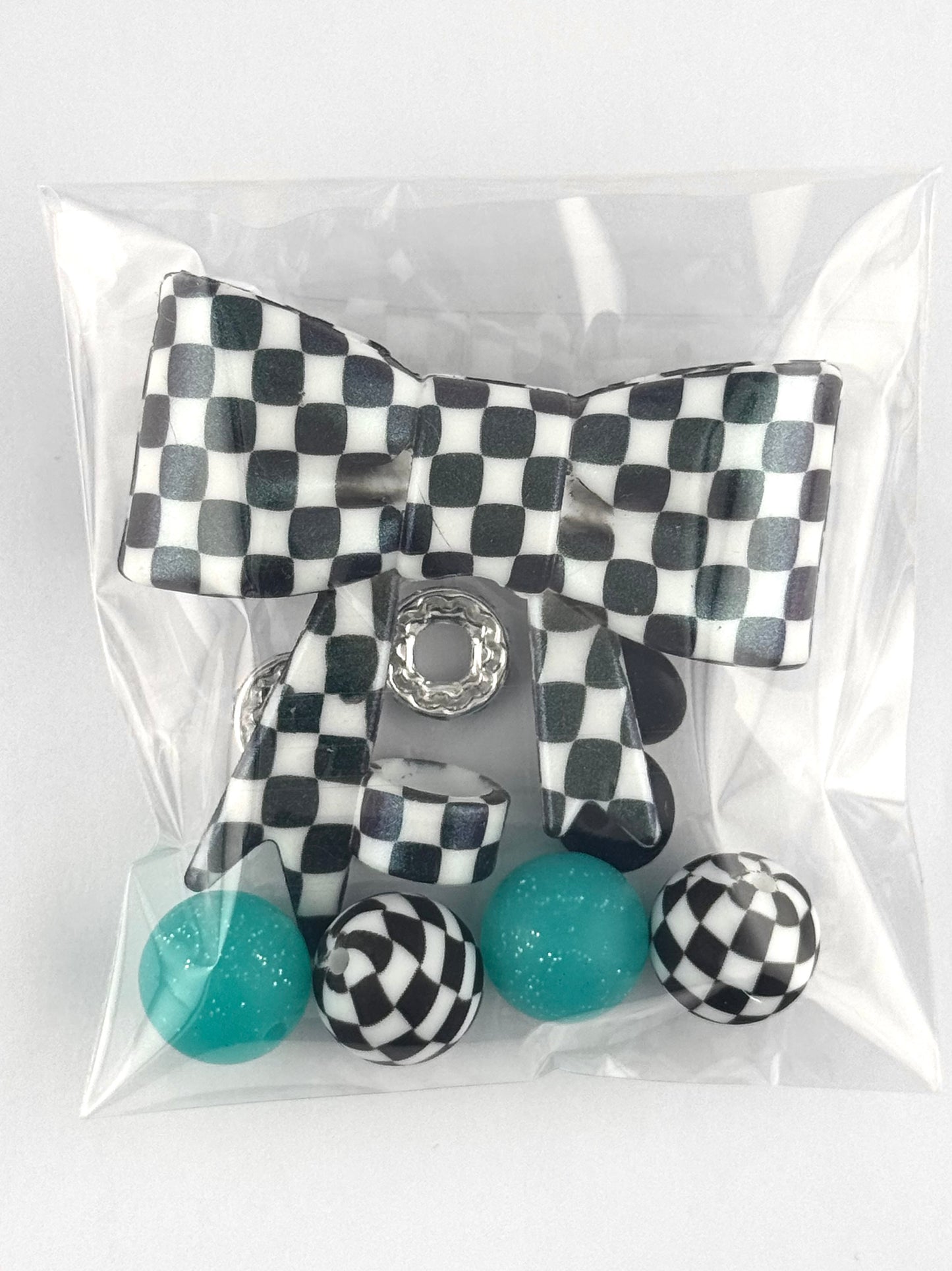 Bead Bag - Opal Checker Neon Teal