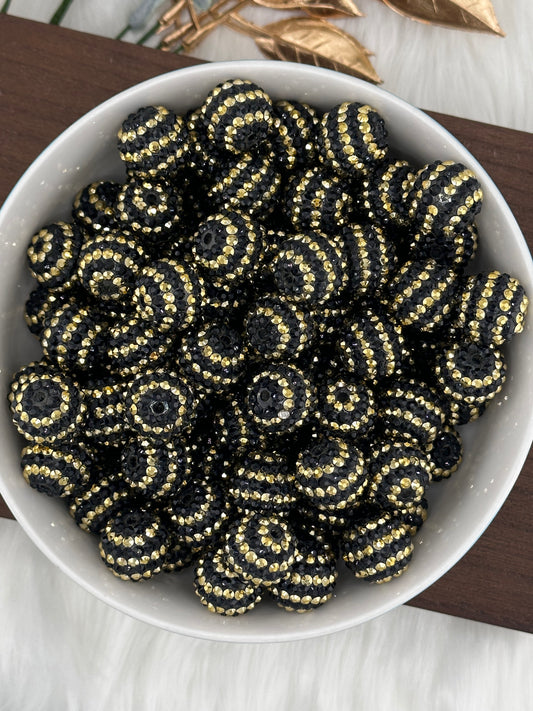 Black/Gold Stripe Rhinestone 20mm Acrylic