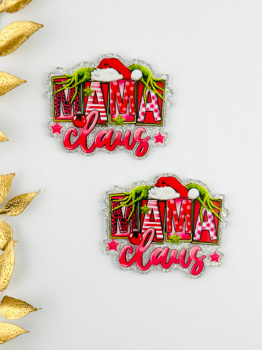 Glitter Acrylic Flatback ~ 186 ~ Mama Claus