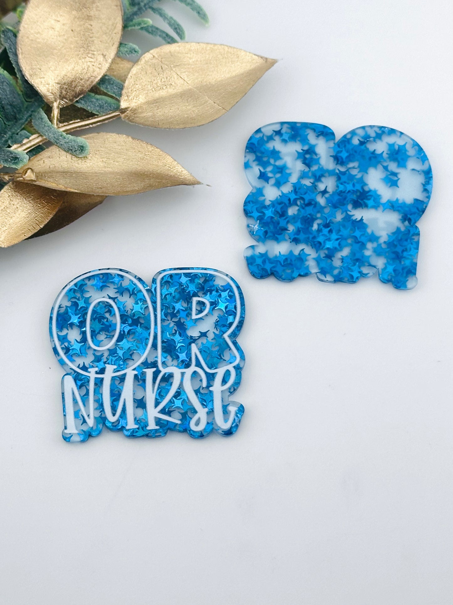 Glitter Acrylic Flatback ~ Blue OR Nurse