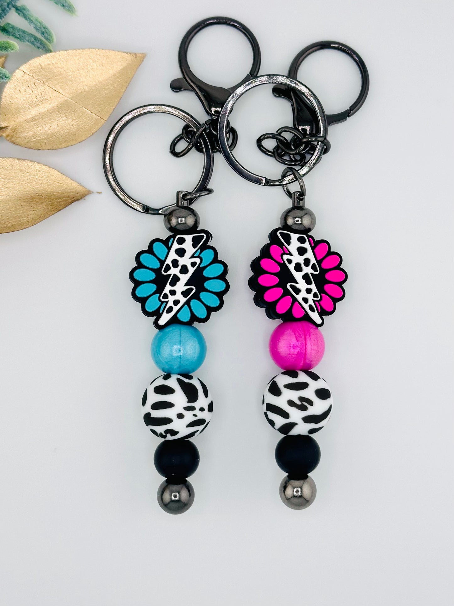 (Pre-Made) Keychain Bar ~ Cow Print Lightening