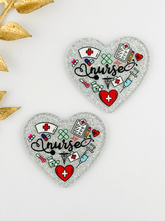 Glitter Acrylic Flatback ~ 1098N ~ All Things Nurse Heart