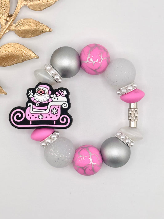 (Pre-Made) Cup Charm ~ Pink Santa Sleigh