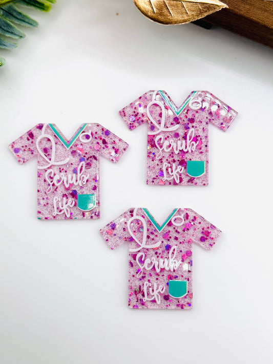 Glitter Acrylic Keychain Charm ~ Scrub Life Top