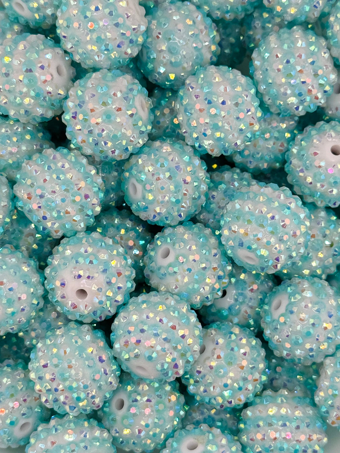 Rhinestone 20mm Acrylic ~ Aqua White Stripe