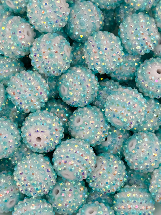 Rhinestone 20mm Acrylic ~ Aqua White Stripe