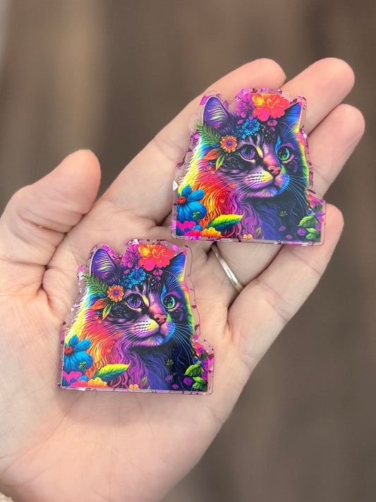 Glitter Acrylic Flatback ~ 257 ~ Neon Cat