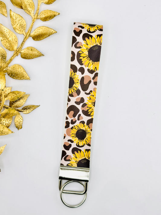 Faux Leather Key Fob - Sunflower Leopard