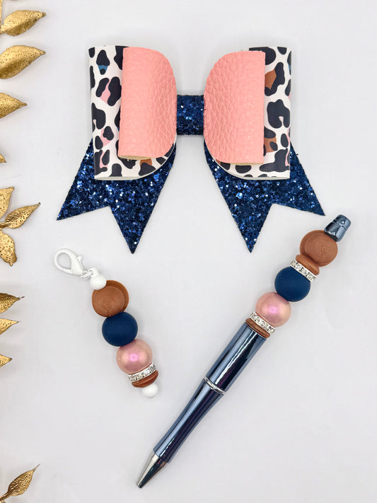 Faux Leather Bow ~ Midnight Blush Leopard