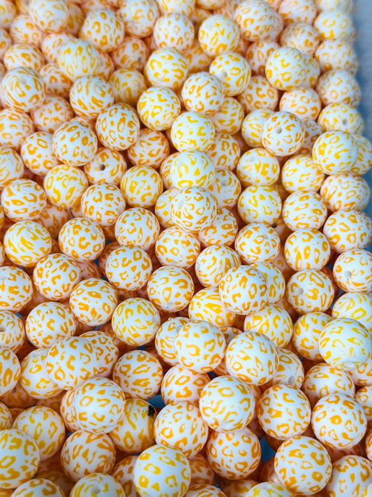 Orangeade Cheetah Print 15mm Silicone Beads