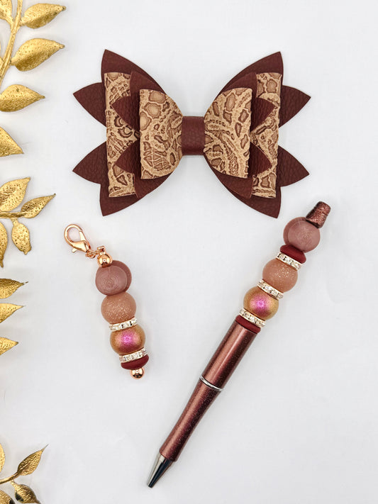 Faux Leather Bow ~ Maroon Lace