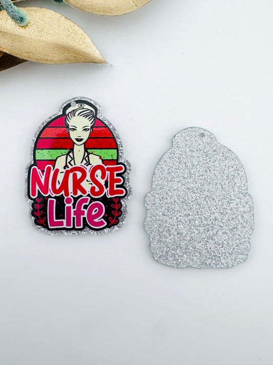 Glitter Acrylic Keychain Charm ~ Striped Nurse Life