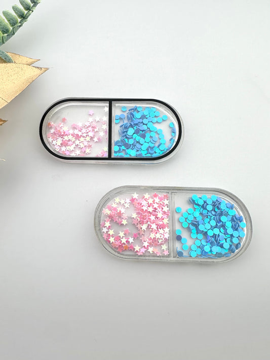 Glitter Acrylic Shaker ~ Pink/Blue Pill