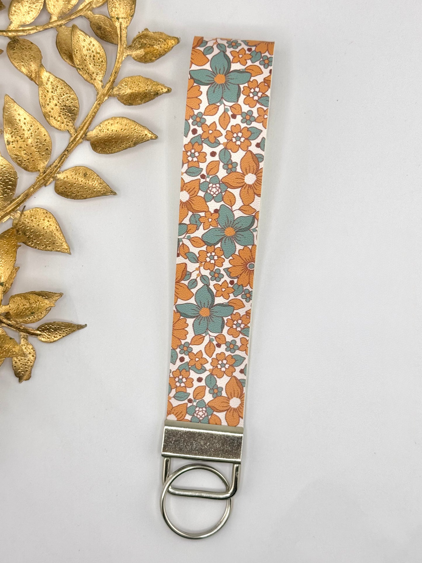 Faux Leather Key Fob - Retro Bloom