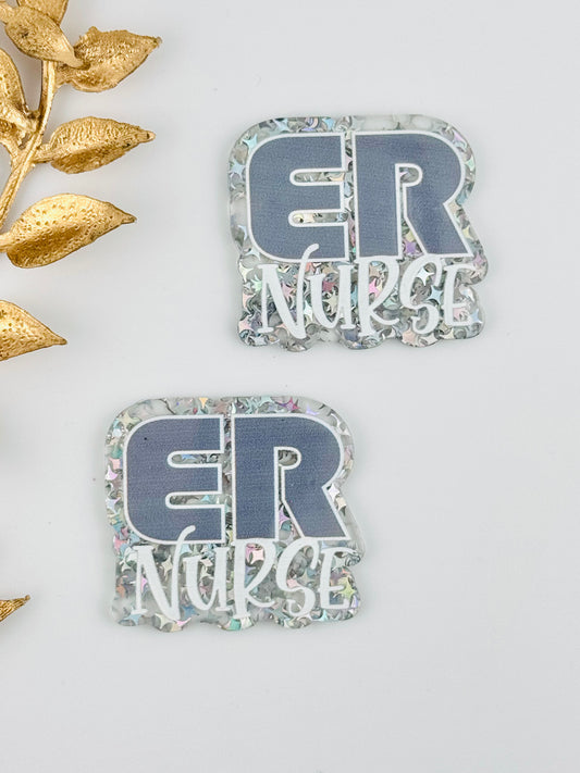 Glitter Acrylic Flatback ~ 1038N ~ Silver ER Nurse