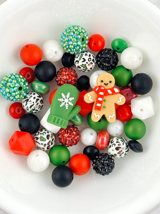 Silicone & Acrylic Bead Mix (48pc) ~ Cozy Christmas Chaos