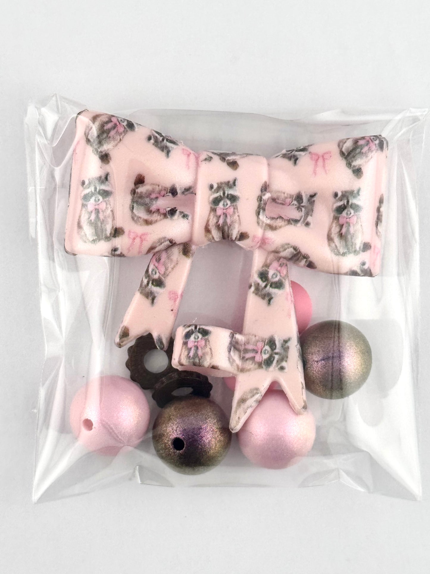 Bead Bag - Opal Girly Raccoon Bow