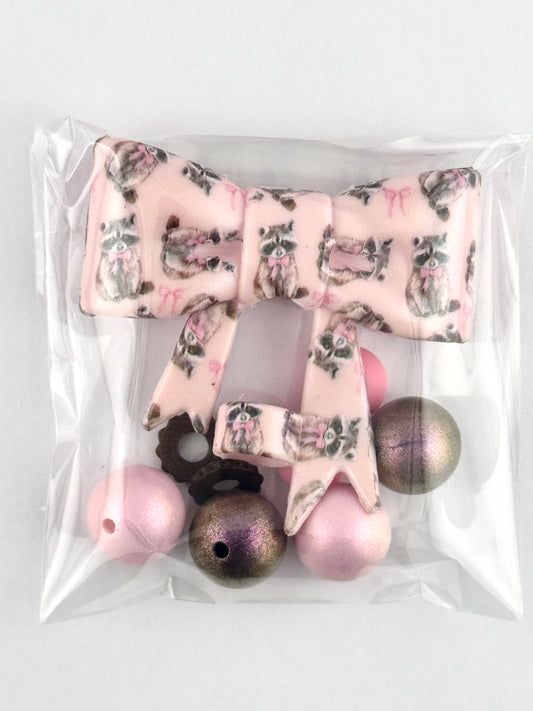 Bead Bag - Opal Girly Raccoon Bow