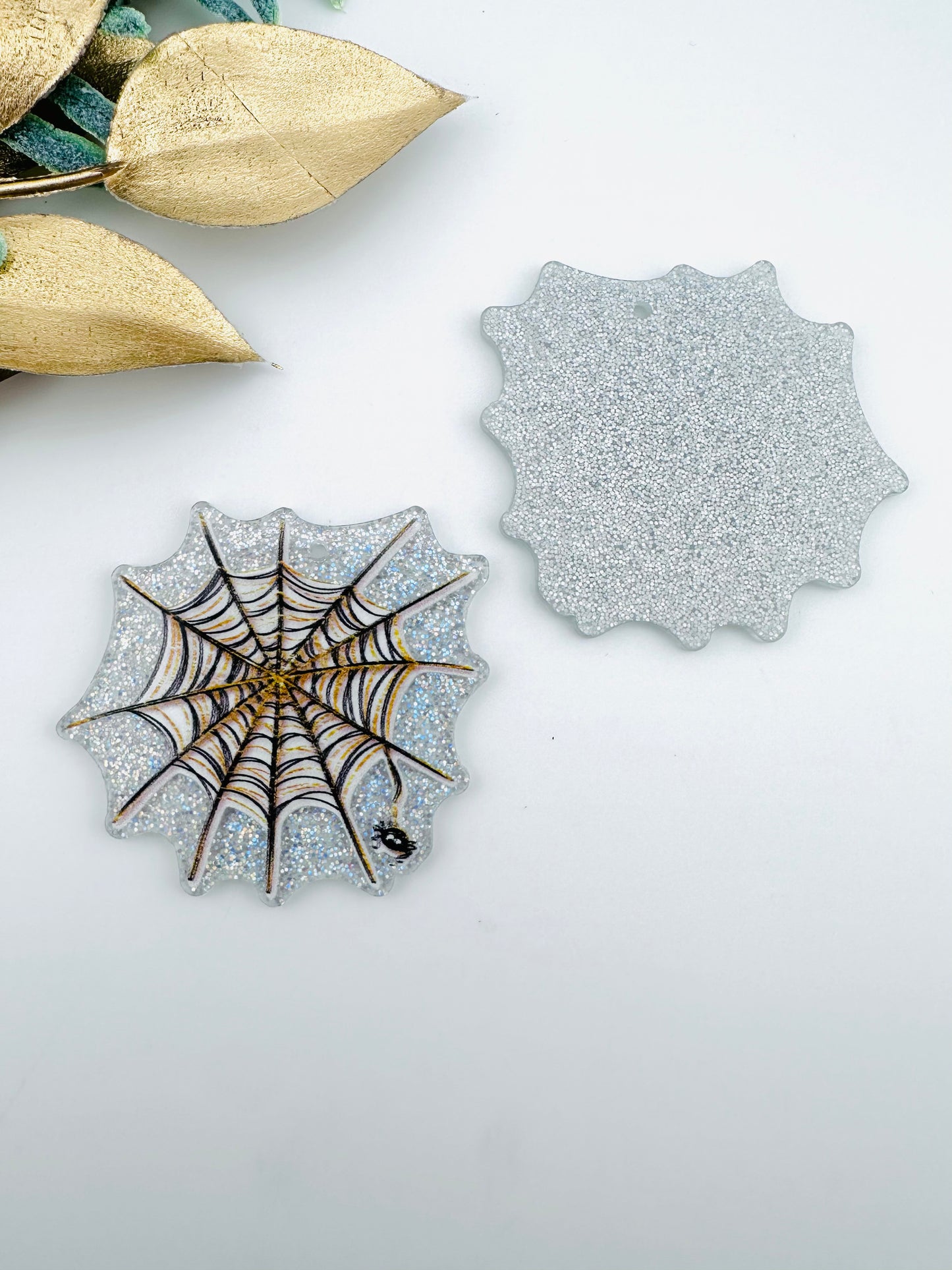Glitter Acrylic Keychain Charm ~ Spider Web