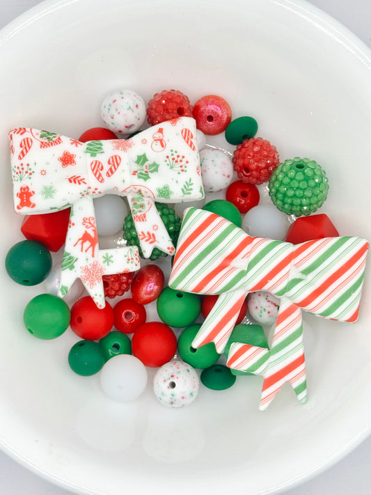 Silicone & Acrylic Bead Mix ~ Christmas Bows