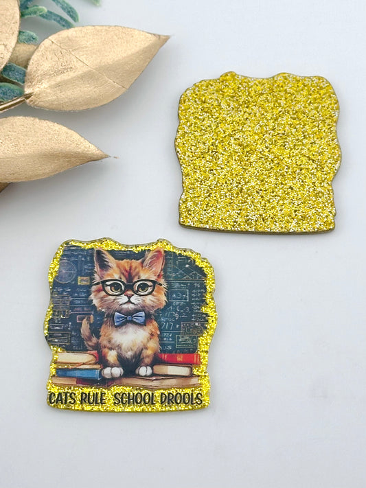 Glitter Acrylic Flatback ~ Cats Rule School Drools