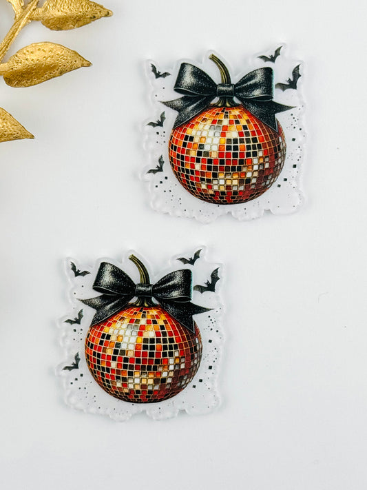 Glitter Acrylic Flatback ~ 250 ~ Spooky Disco Pumpkin
