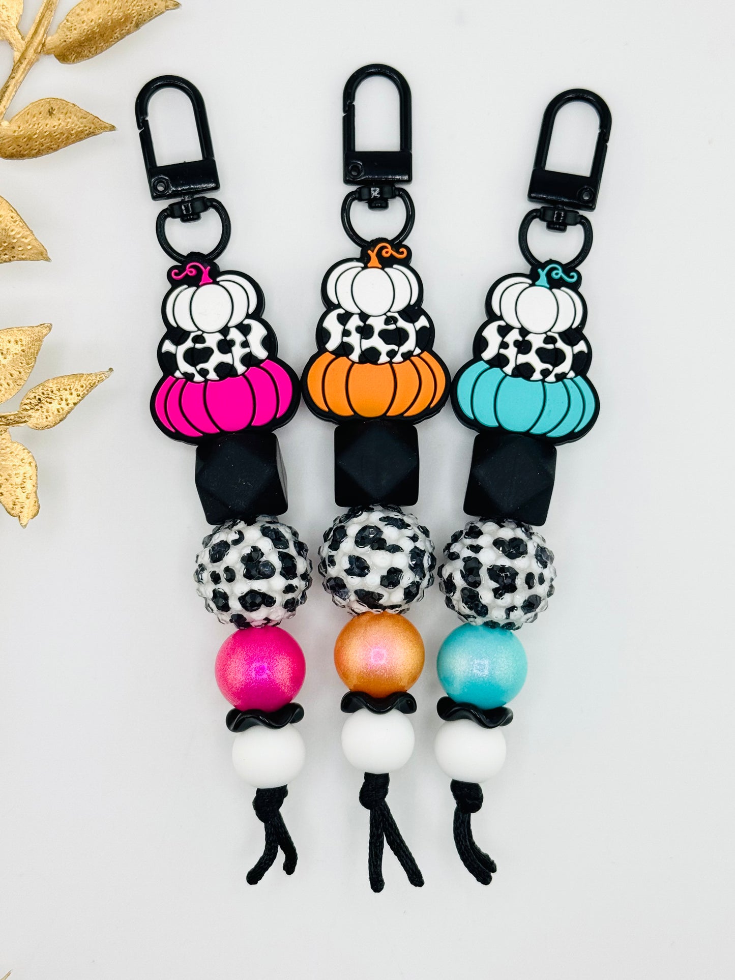 (Wholesale) Corded Keychain ~ Mooey Pumpkin 3pc Set