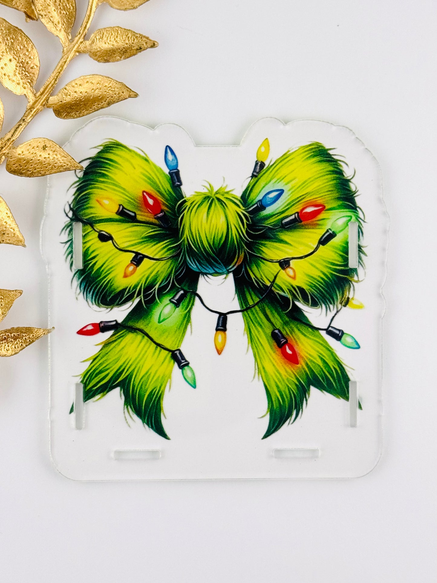 Acrylic Storage Box ~ Green Fuzzy Bow