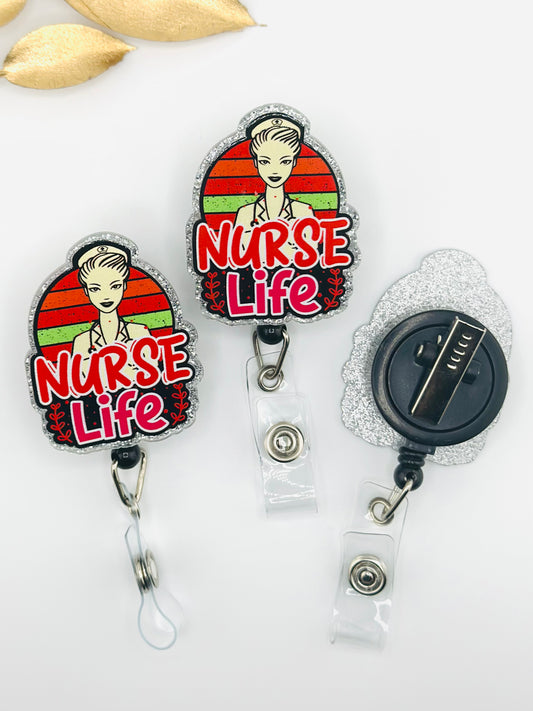 Badge Reel ~ Striped Nurse Life