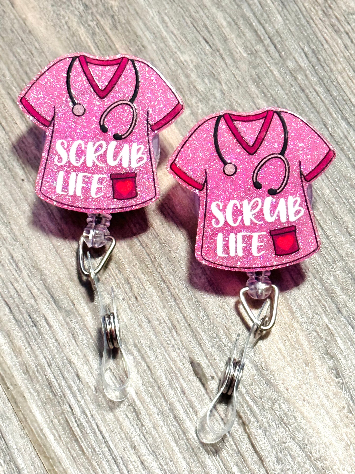 Badge Reel ~ Scrub Life Top Heart Pocket