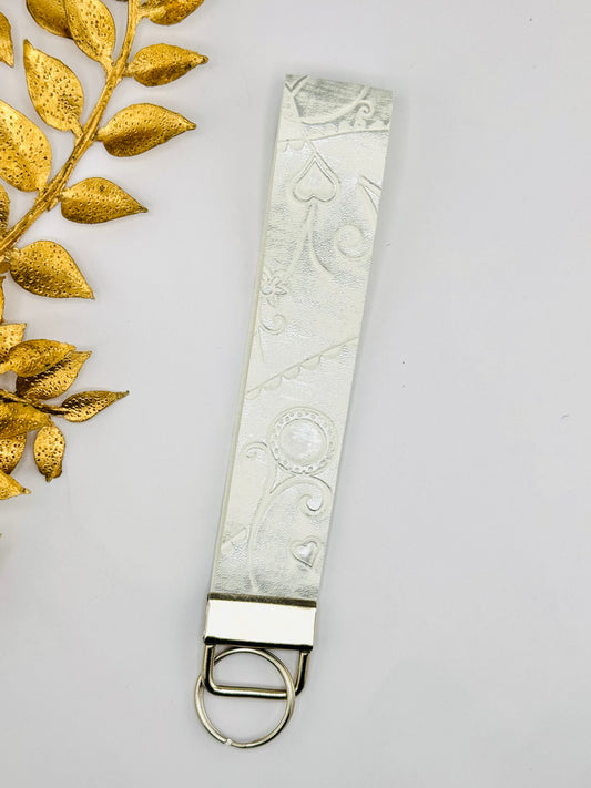 Faux Leather Key Fob - Silvery Embossed