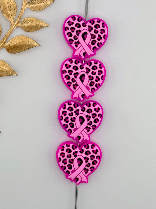 Leopard Pink Ribbon Heart Focal