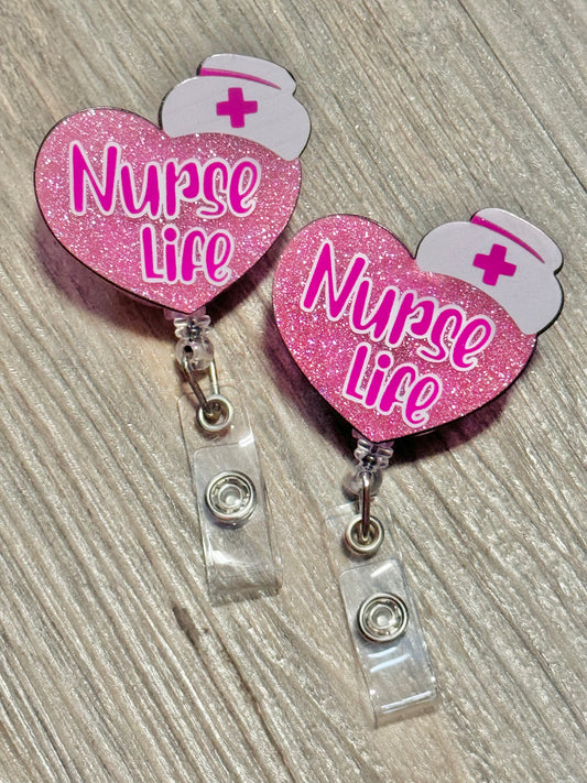 Badge Reel ~ Pink Nurse Life Hat Heart