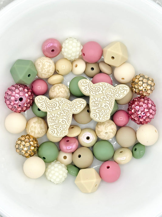 Silicone & Acrylic Bead Mix (48pc) ~ Lacy Cow
