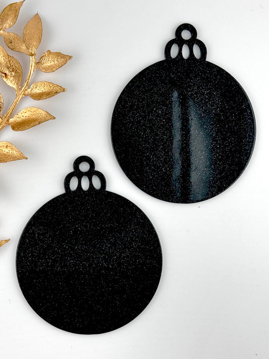 Acrylic Ornament Blank ~ Black Glitter Round